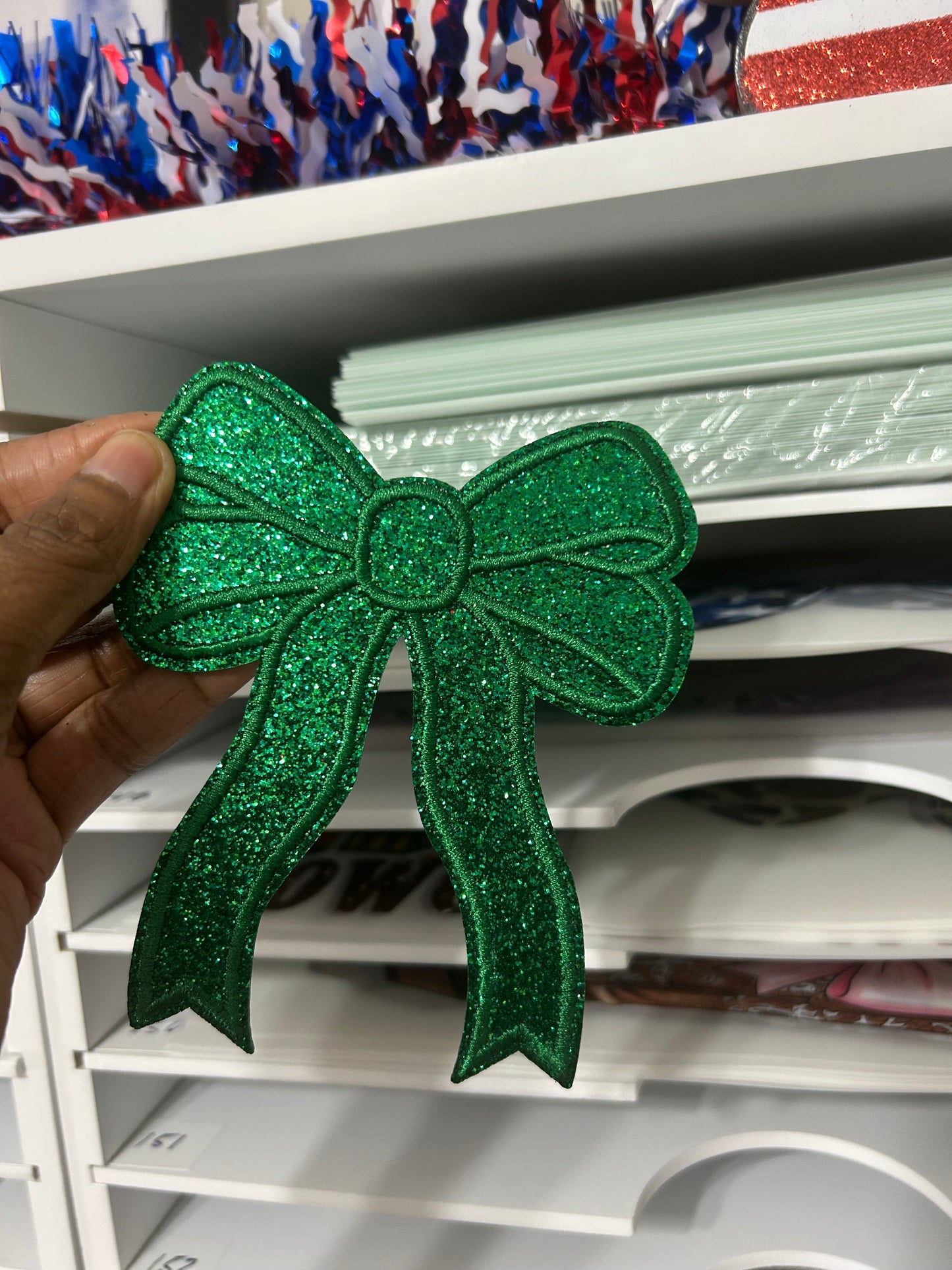 Chenille Green Bow